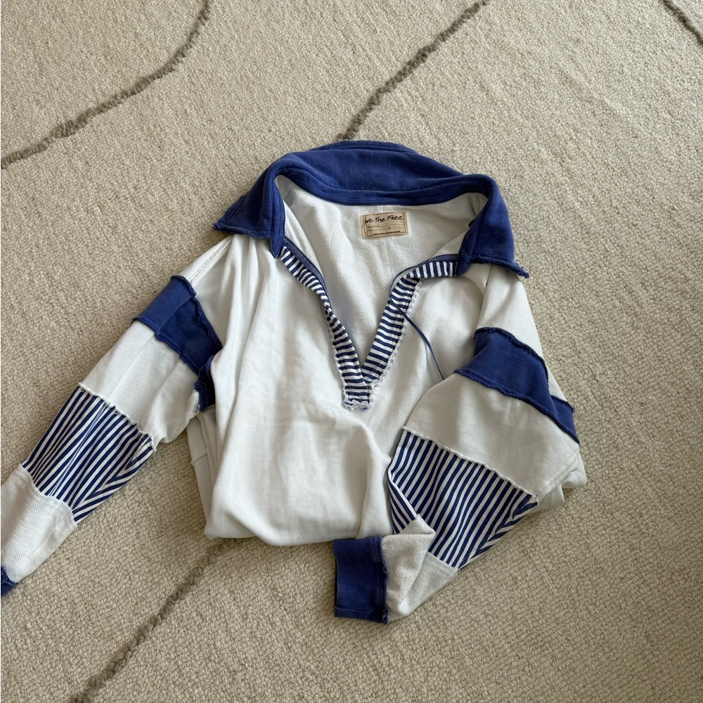 We The Free Blue and White Striped Sweatshirt